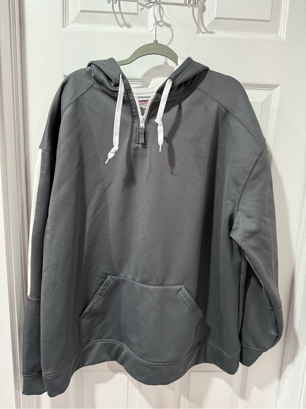 Badger Sport Gray Pullover Hoodie with Red Logo Accent